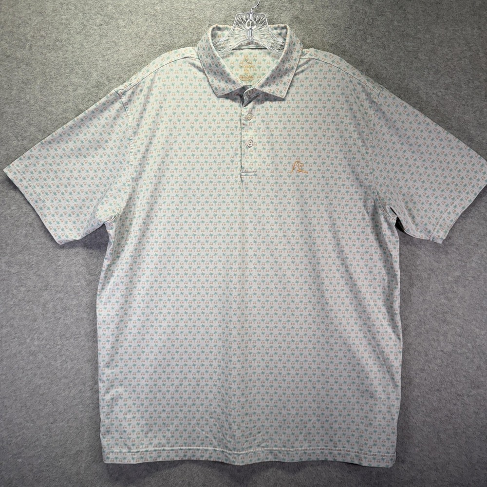 Rhoback Polo Shirt Mens XL White Golf Cart Palm Tree Print Performance Stretch